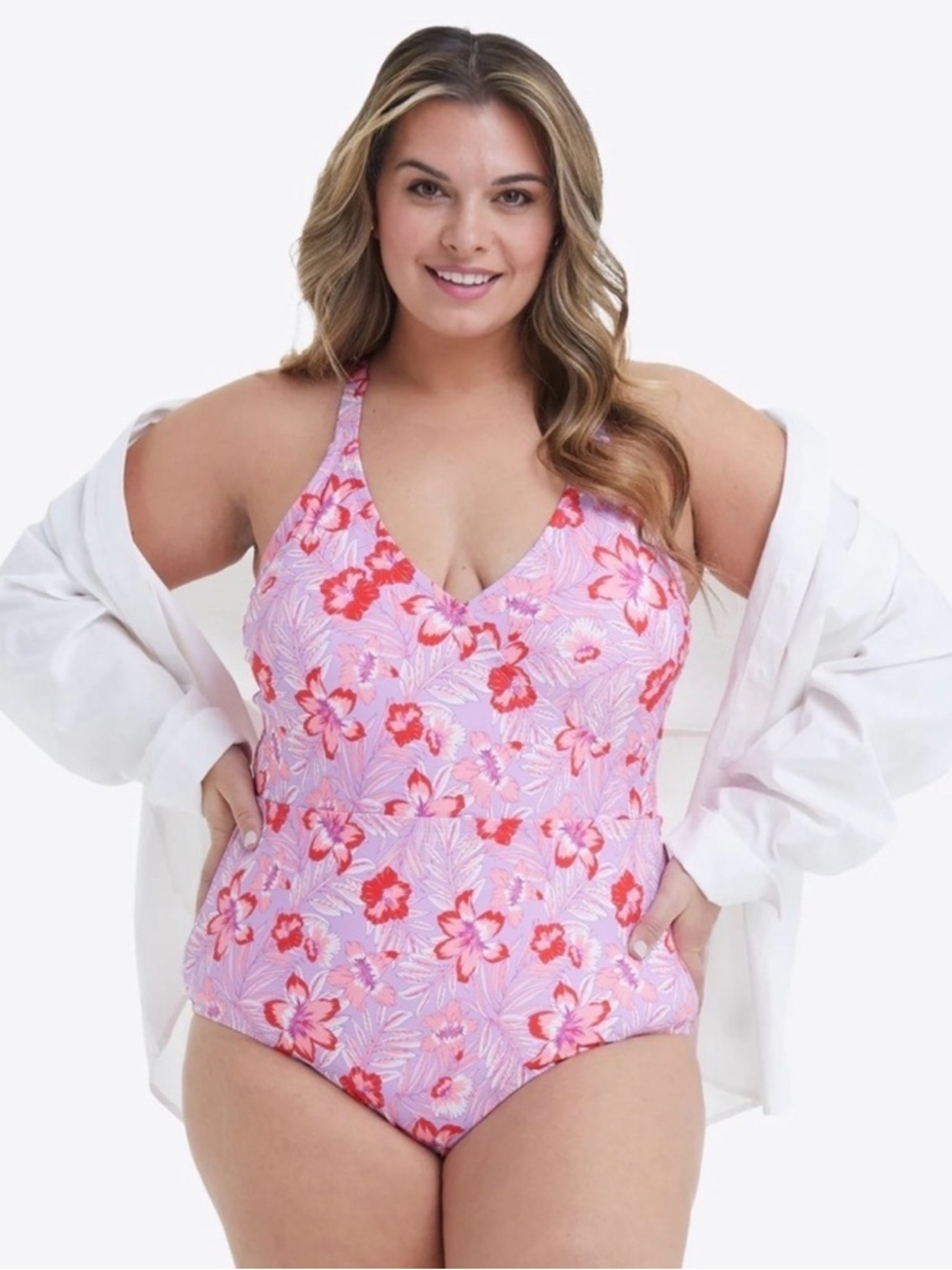Draper James Floral Pink One-Piece Swimsuit, Size 2x, Has Liner/NWOT